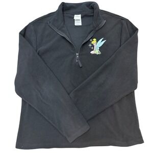 Disney Store Black Fleece 1/4 Zip Pullover Embroidered Tinkerbell Women's XL